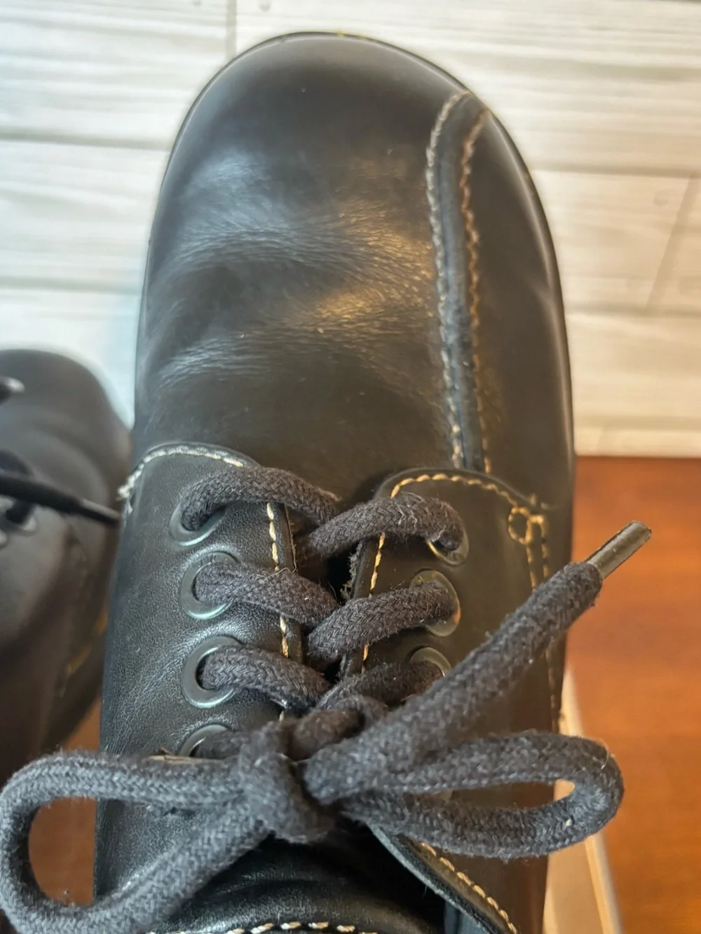 Black Leather, Men’s Doc Martens Shoes with Yellow Stitching
